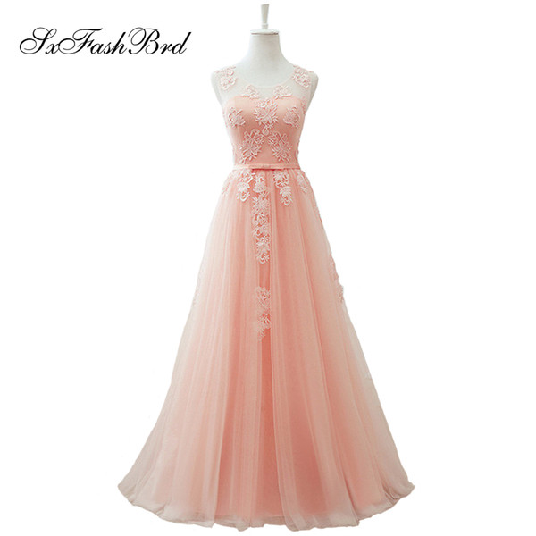 Girls Dress Elegant Sexy O Neck With Appliques Open Back A Line Tulle Long Party Formal Evening Dresses Gowns for Women Prom Dress