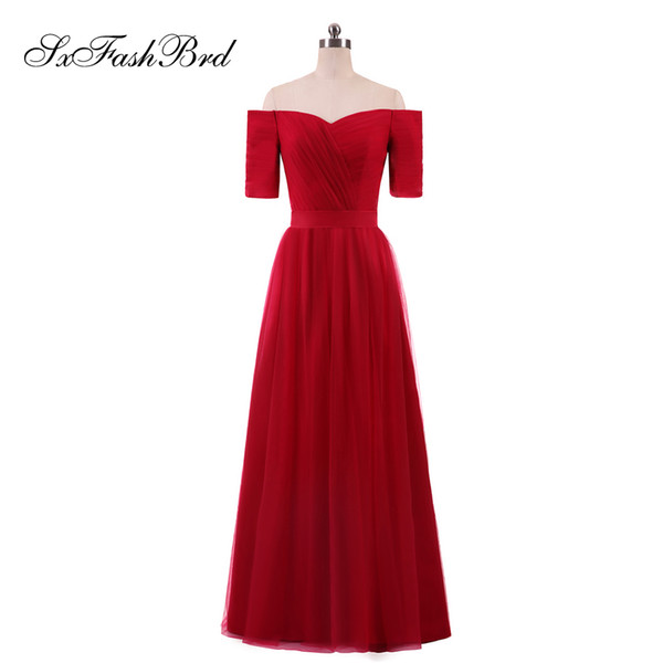 Elegant Girls Dress Sweetheart Short Sleeves A Line Long Red Tulle Party Formal Evening Dresses for Women Prom Dress Gowns