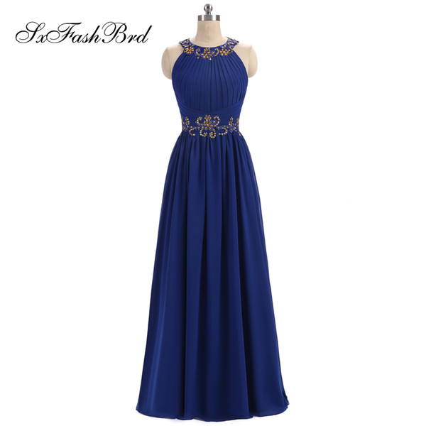 Girls Dress Elegant Sexy O Neck With Beading A Line Chiffon Long Party Formal Evening Dresses for Women Prom Dress Gowns