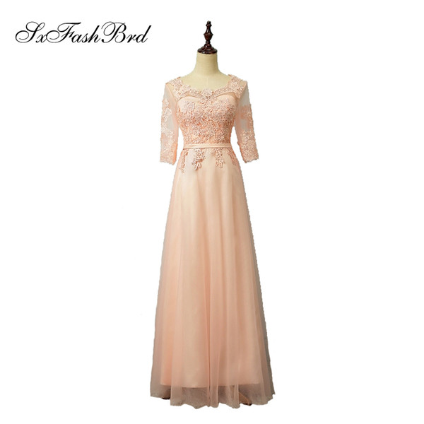 Dress Elegant Sexy O Neck With Appliques 3/4 Sleeves A Line Tulle Long Party Formal Evening Dresses Gowns for Women Prom