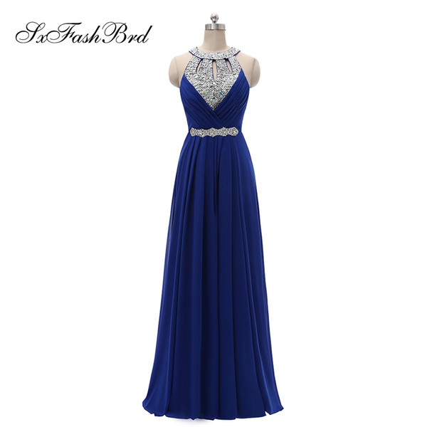 Girls Dress Elegant Sexy Halter With Beading A Line Long Chiffon Party Formal Evening Dresses for Women Prom Dress Gowns