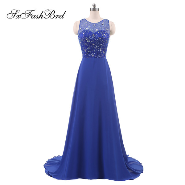 Elegant Girls Dress O Neck With Beading Open Back A Line Chiffon Long Party Formal Evening Dresses for Women Prom Dress Gowns