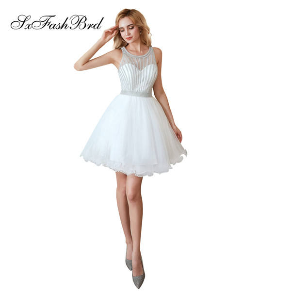 Elegant Girls Dress O Neck With Beading A Line Mini Short Tulle Party Formal Evening Dresses for Women Prom Dress Gowns