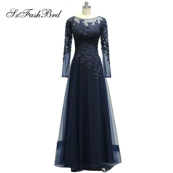 Girls Dress Elegant Sexy O Neck Long Sleeves Tulle Long Party Formal Evening Dresses for Women Prom Dress Gowns