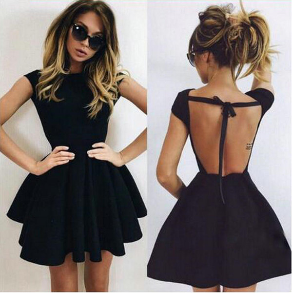 Graduation Dresses Little Black Cheap Mini graduation dresses A Line Jewel Neck Ruffles Short Homecoming Dresses Backless DR005