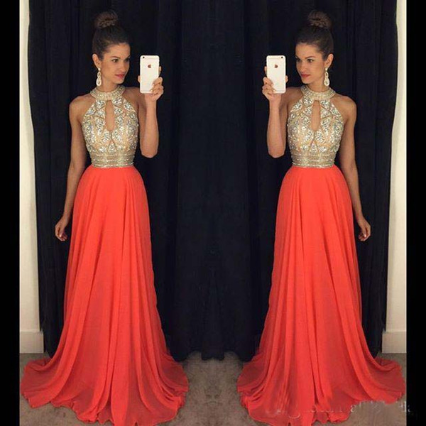 Prom Dresses 2016 High Neck Evening Dresses Cheap Bridesmaid Dresses Orange Long Dresses Evening Wear Wedding Evening Gowns Sexy Ball Gowns