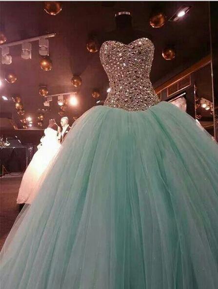 Real Image Mint Green Crystal Quinceanera Dresses Ball Gown Sweet 15 Dress Sweetheart Vestido De Festa Long Tulle Formal Prom Gowns