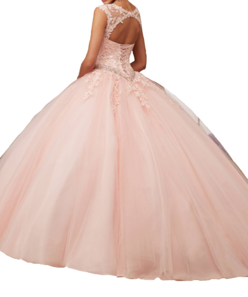 Quinceanera Dresses Pink collar with net design back strap, multi-layer net trailing mats, applique beads, sparkling, cheap mail.