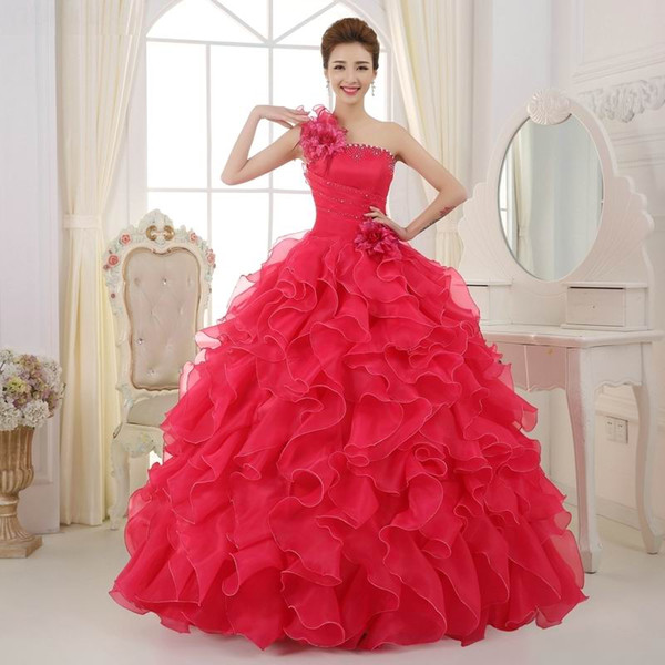 quinceanera dresses Girls prom Pageant dresses 2019 Colorful Organza A line Beading Ruched One Shoulder Quinceanera Dresses Beautiful Party