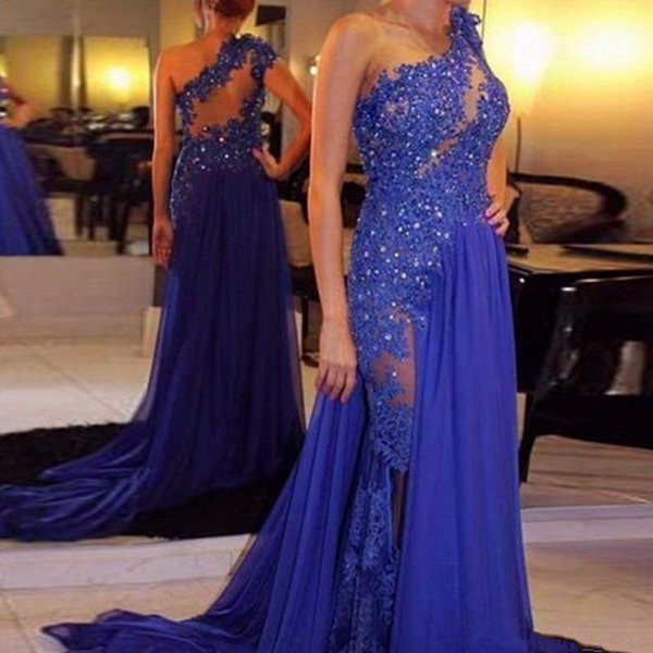 Elegant A-Line Evening Dresses One-Shoulder Graduation Dresses Applique Beading Split Sweep Train Formal Prom Gowns