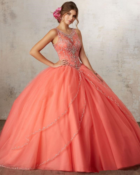 Luxury Orange Quinceanera Dresses Ball Gown Beaded Rhinestones Sweet 16 Year Princess Dresses For 15 Years Prom Dresses Evening Gowns