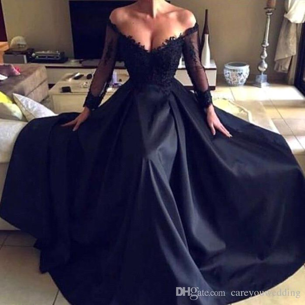 New Fashion Off Shoulder Lace Prom Dresses Long Sleeves Sexy Sweep Train Formal Evening Party Gowns Wear vestidos de fiesta