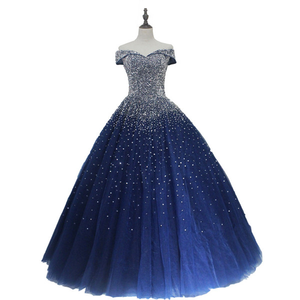 Navy Blue Quinceanera Dresses Ball Gowns Princess Puffy Dark Royal Blue Tulle Masquerade Sweet Dresses Backless Prom Dresses DH4065