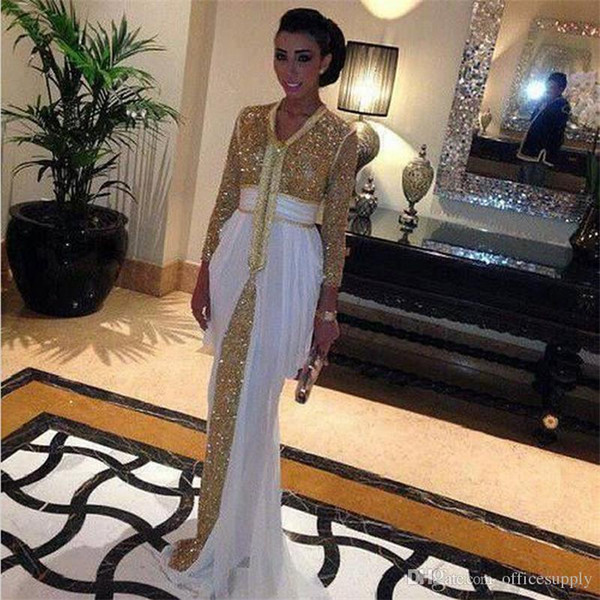 Spring Sequins Chiffon Evening Dresses Kaftan Formal Evening Gowns Abaya In Dubai With White Train Kaftan Dress Moroccan Kaftan Formal