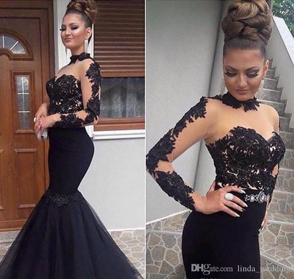 Mermaid Prom Dress High Neck Appliques Long Sleeve Formal Holiday Wear Graduation Evening Party Gown Custom Made Plus Size