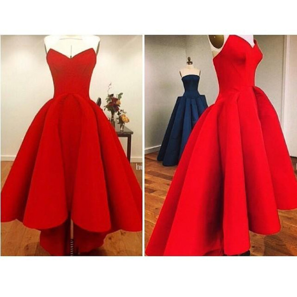 Long Red Ball Gown Evening Dress 2015 Real Sample Sweetheart Satin Formal Evening Gowns Short Front Long Back Prom Evening Dress