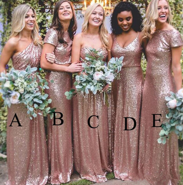 Bling Sparkly Bridesmaid Dresses Rose Gold Sequins Mermaid Two Pieces Prom Dresses Country Beach Evening Party Dresses