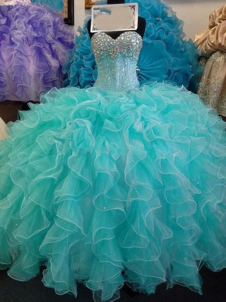 Glittering Sequins Crystal Blue Quinceanera Dresses New Real Image Sweetheart Lace up Sweet 16 Years Princess Prom Dress Custom Made