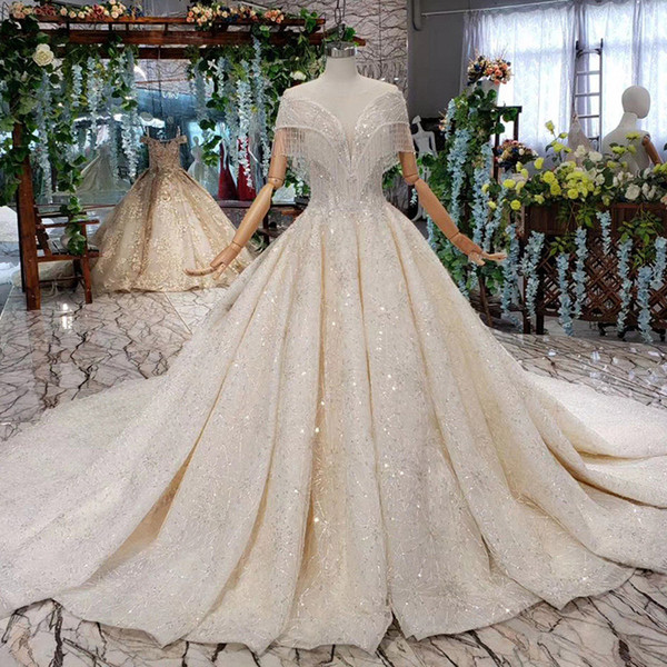 2022Latest Lebanon Wedding Dresses Illusion Sexy Deep V Neck Beaded Chest Short Sleeve Sequins Open Keyhole Lace Up Back Bridal Gown Garden