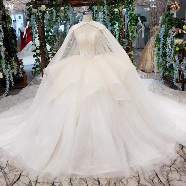2022Latest Bohemian Wedding Dresses Long Lace Shawl Strapless Sleeveless Backless Lace Up Back Sequins Applique Pattern Bridal Gowns Garden