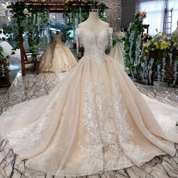 2022Latest Lebanon Wedding Dresses Illusion Sexy Deep V Neck Beaded Chest Short Sleeve Backless Lace Up Back Sequins Bridal Gowns Garden