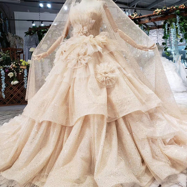 2022Latest Saudi Arabia Wedding Dresses Detachable Big 3D Hand Made Flower Strapless Backless Lace Up Back Long Lace Veil Bridal Gown Gardn