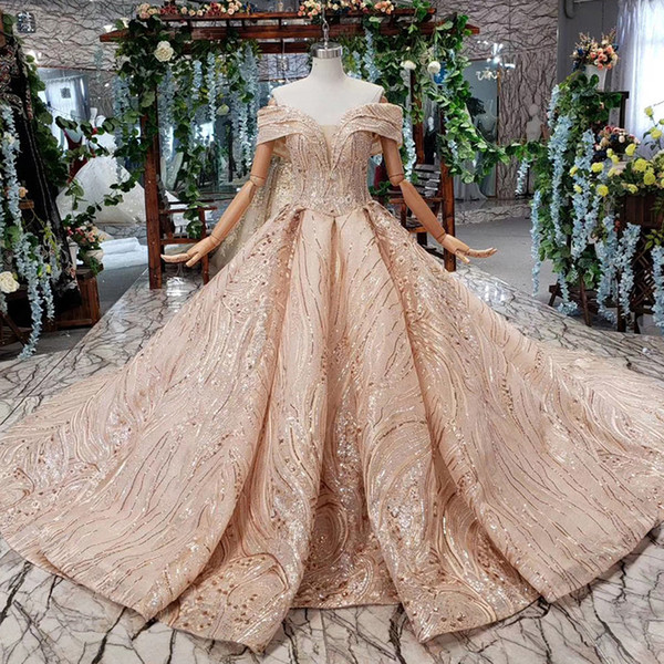 2022Latest Saudi Arabia Wedding Dresses Sweetheart Neck Backless Lace Up Back Short Sleeve Sequins Crystal Applique Pattern Bridal Gowns