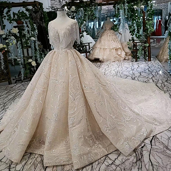 2022Latest Lebanon Wedding Dresses Illusion O Neck Beaded Chest Short Sleeve Open Keyhole Lace Up Back Sequins Crystal Bridal Gowns Beach