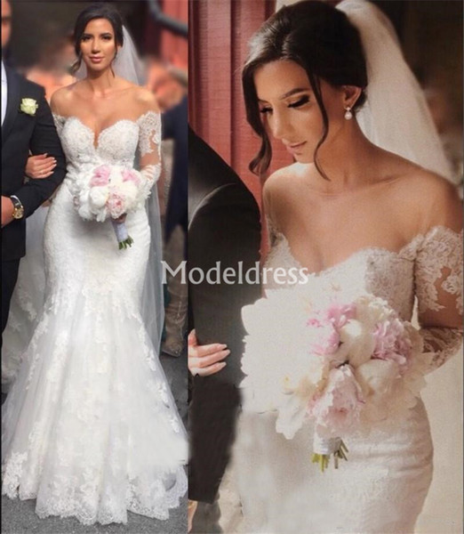 Gorgeous Lace Mermaid Wedding Dresses Sheer Neck Long Sleeves Sweep Train Illusion Country Bridal Gowns Chapel Vestidoe De Noiva Custom