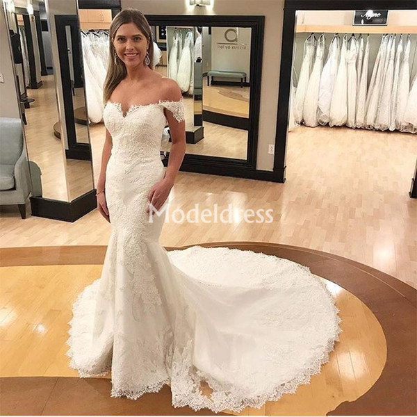 Charming Lace Mermaid Wedding Dresses Off Shoulder Backless Court Train Chapel Bridal Gowns Elegant Plus Size Vestidoe De Noiva Custom Made