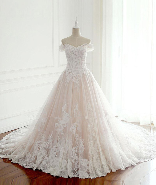New Princess Wedding Dresses Turkey White Appliques Pink Satin Inside Elegant Bride Gowns Plus Size