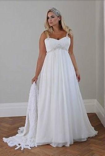 Plus Size Casual Beach Wedding Dresses 2017 Spaghetti Straps Beaded Chiffon Floor Length Empire Waist Elegant Bridal Gownse