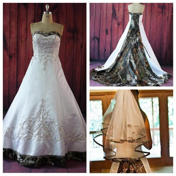 Vintage A Line Camo Wedding Dresses With Embroidery Beaded Lace Up Court Train Plus Size Vintage Country Garden Bridal Wedding Gowns