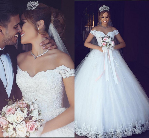 Lace Arabic 2016 Wedding Dresses Sweetheart Pearls Ball Gown Tulle Bridal Dresses Vintage Cheap Wedding Gowns