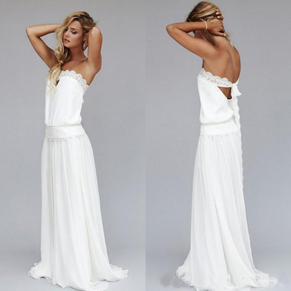 Vintage 1920s Beach Wedding Dress Cheap Dropped Waist Bohemian Wedding Gowns Strapless Backless Boho Bridal Gowns Lace Ribbon Custom
