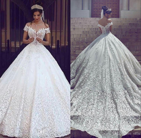 New Vintage Lace Wedding Dresses Sexy Off the Shoulder Short Sleeves Applique Sweep Train A Line Bridal Gowns Custom Made