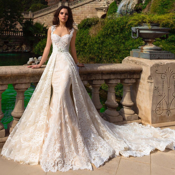 Robe De Mariee New Champagne Mermaid Wedding Dresses With Detachable Train Bridal Gowns Plus Size Wedding Dress