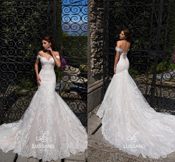 Ivory Off Shoulders Mermaid Wedding Dresses Full Lace Appliqued Sweetheart Corset Back Bridal Gowns Beach Wedding Gowns
