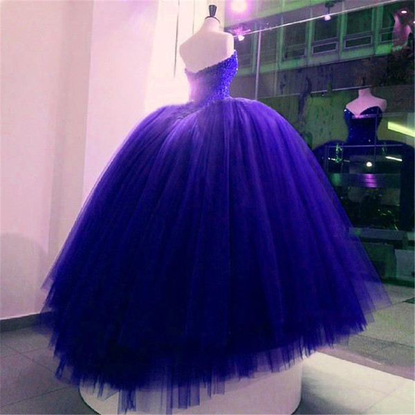 Fully Crystal Beaded Bodice Corset Royal Blue Wedding Dresses Ball Gowns Customized Made Shiny Bridal Dress vestido longo de renda