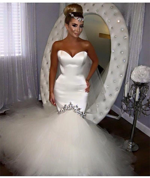 2016 Sexy Mermaid Wedding Dress Sweetheart Tulle Satin Vestido De Noiva Robe De Mariage Mermaid Wedding Dresses Bridal Gowns
