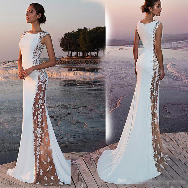 Summer Bohemian Beach Mermaid Wedding Dresses White Lace Satin Plus Size Bridal Party Gowns Vestidos De Novia