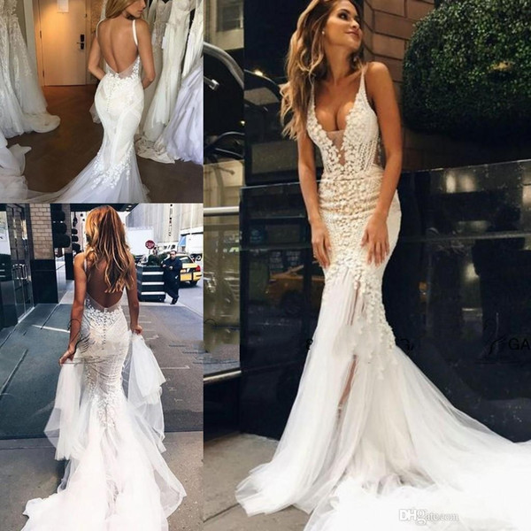 New Designer wedding dresses mermaid Deep V Neck lace gorgeous and vintage lace wedding gowns