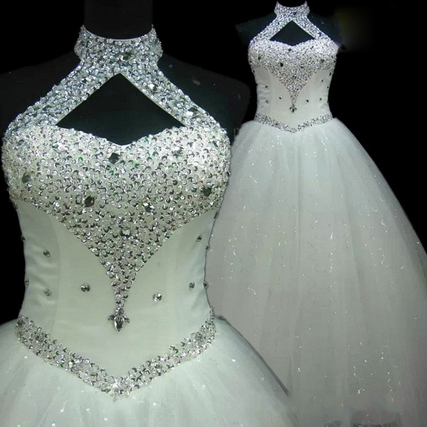 Cheap Beach Halter Sexy Beading A Line Tulle Plus Size Wedding Dresses Long Wedding Guest Gowns Maid Of Honor Dress 