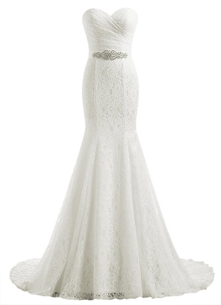 Lace Mermaid Bridal Wedding Dress Long Court Train Boho Beach Wedding Gowns with Crystal Beaded Belt Sash Plus Size vestido de casamento