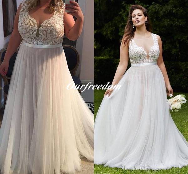 2016 Vintage Plus Size Illusion Top Wedding Dresses Sheer Neck A Line Tulle Wedding Gown Cheap Hot Sale Custom Made