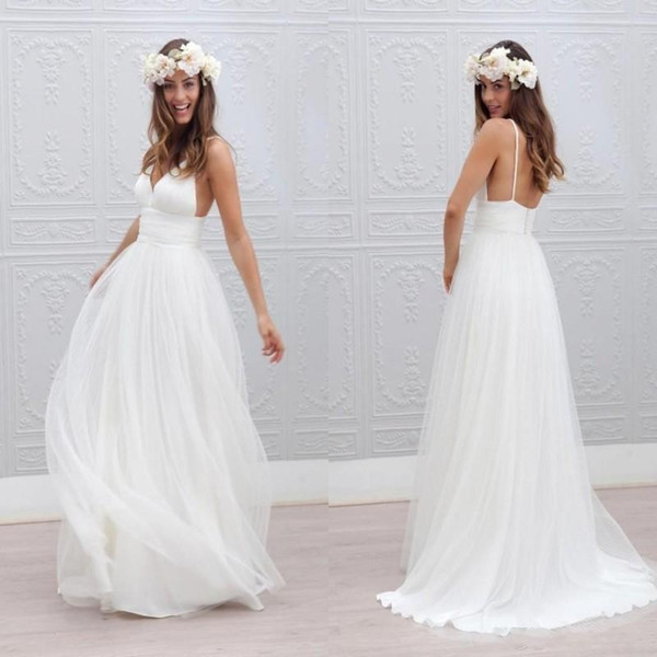 Beach Summer Boho Wedding Dresses 2017 Backless Spaghetti Straps Cheap Floor Length Wedding Bridal Gowns Bohemian Formal Dresses For Wedding