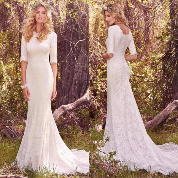 Vintage Country Wedding Dresses With Half Long Sleeves Bohemian Full Lace Modest Wedding Bridal Gowns 2017 Custom Made