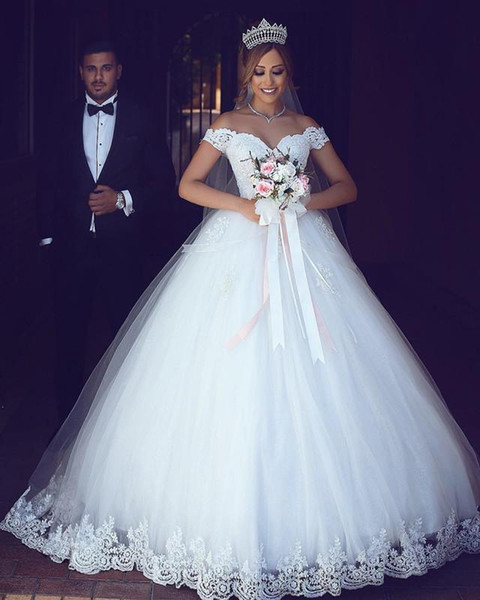 Said Mhamad Off The Shoulder Wedding Dresses Empire Waist Lace Appliques Sweep Train Lace Up Bridal Gown Custom Made Hot Sale