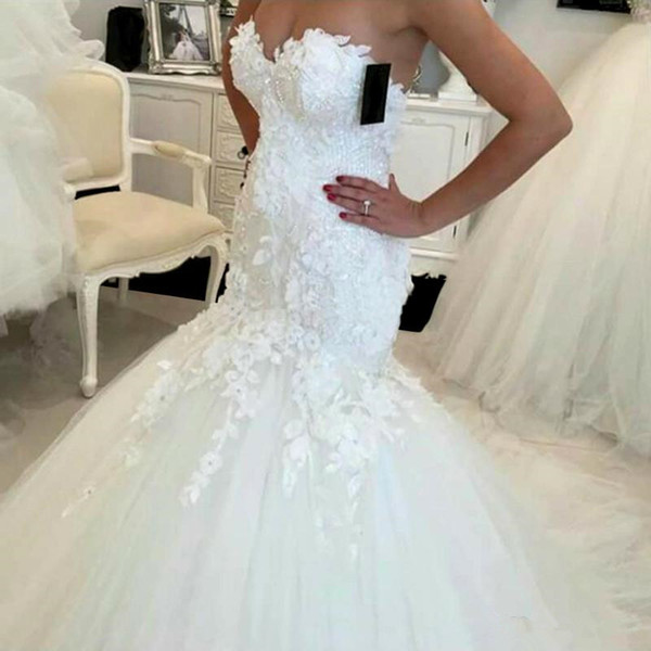 Hot Sale 2017 New Lace Mermaid Wedding Dresses Appliques Sweetheart Bride Dresses Elegant Wedding Gowns