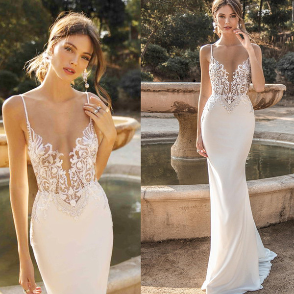 Custom Made Berta Mermaid Backless Wedding Dresses Beaded Beach Lace Bridal Gowns Bohemian Plus Size A Line Wedding Dresses